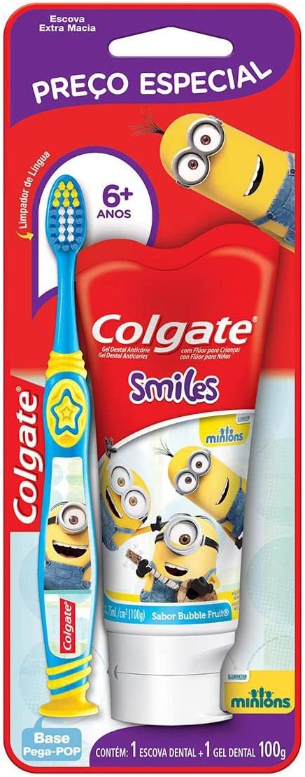 Escova de Dente + Creme Dental Infantil Colgate Smiles 2 unid Escova de dente + Creme Dental Minions 100ml com Preço Especial