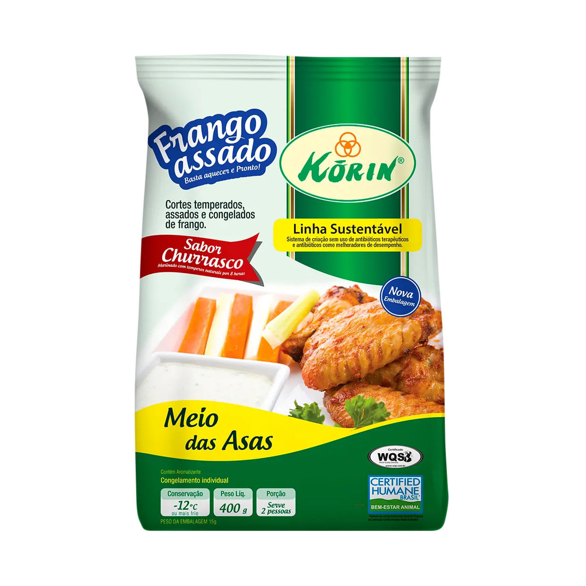 Meio da Asa de Frango Congelado Sabor Churrasco Korin 400g