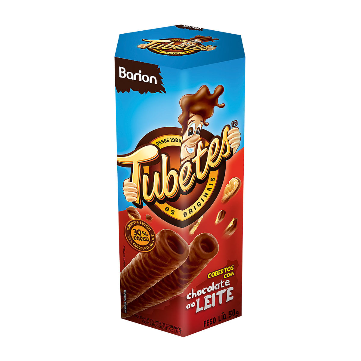 Canudo com Cobertura de Chocolate ao Leite Barion Tubetes 50g