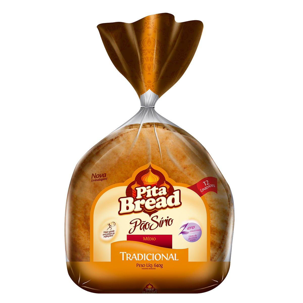 Pão Sírio Médio Pita Bread com 12 Unidades 640g