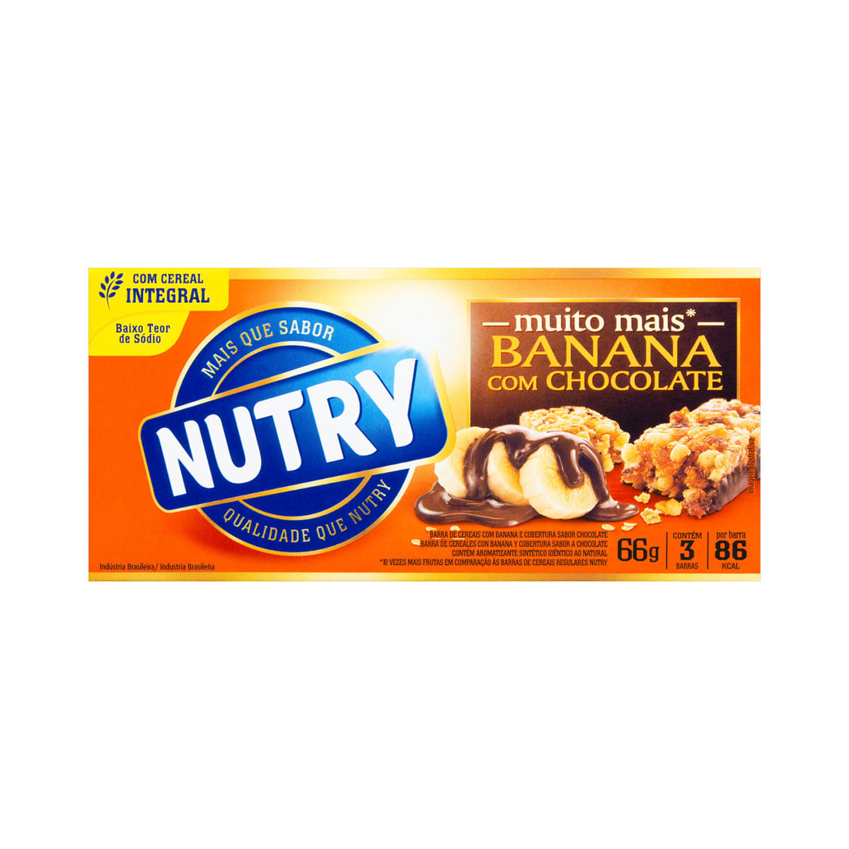 Pack Barra de Cereal com Banana e Cobertura de Chocolate Nutry Pacote 66g 3 Unidades