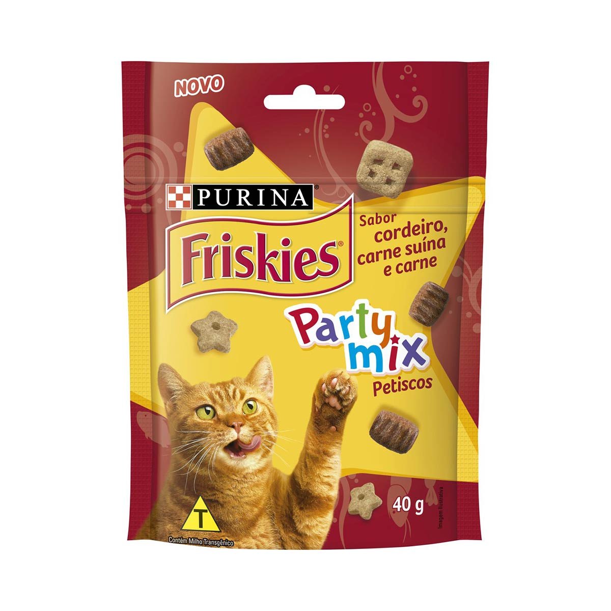 Snacks Seca para Gatos Adulto Friskies Party Mix Cordeiro, Carne Suína e Carne Sachê 40g