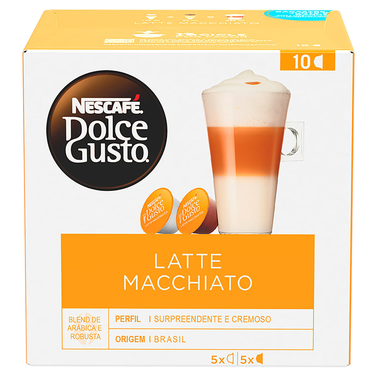 Café com Leite Sabor Latte Macchiato Blend de Arábica e Robusta Nescafé Dolce Gusto Caixa com 10 Cápsulas 112,5g