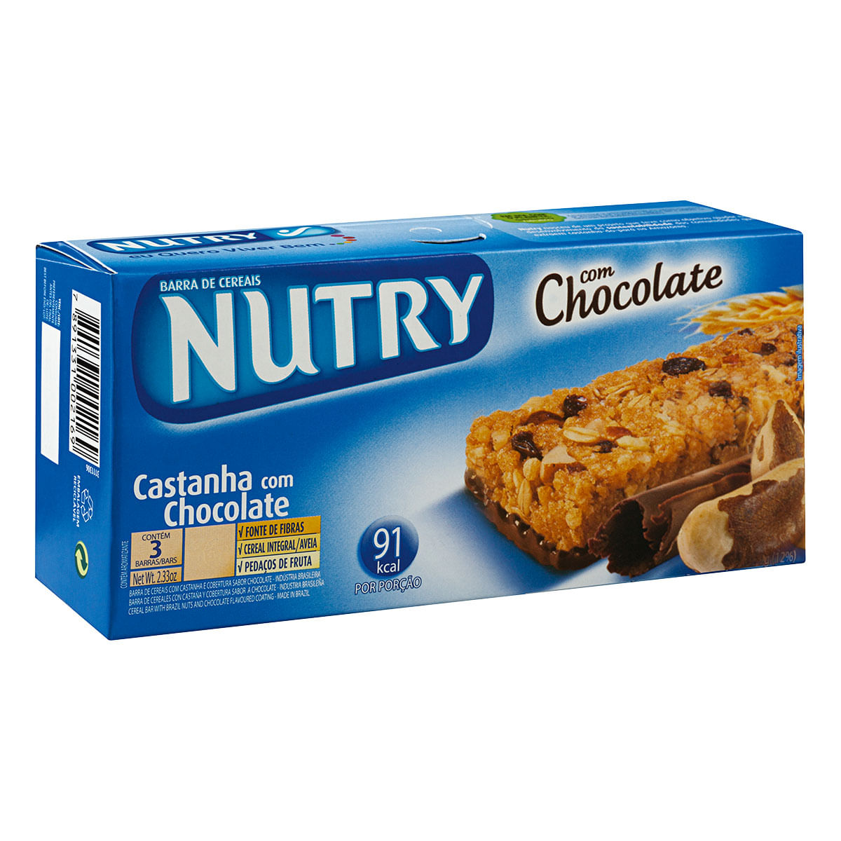 Barra de Cereal Sabor Castanha com Chocolate Nutry 3 unidades