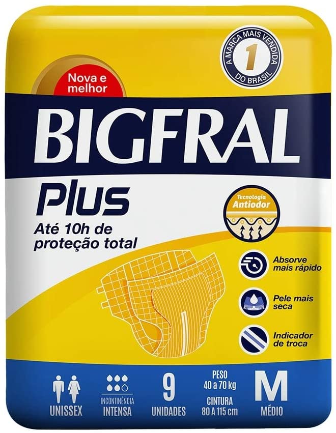 Fralda Bigfral M Plus Pacote com 9 unidades