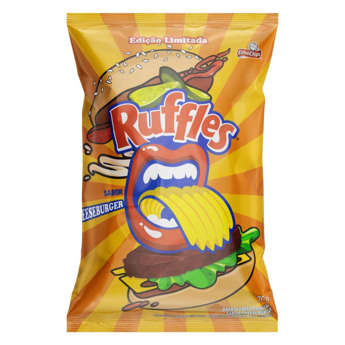 Batata Frita Ondulada Ruffles Sabor Cheeseburger 70g Edição Limitada