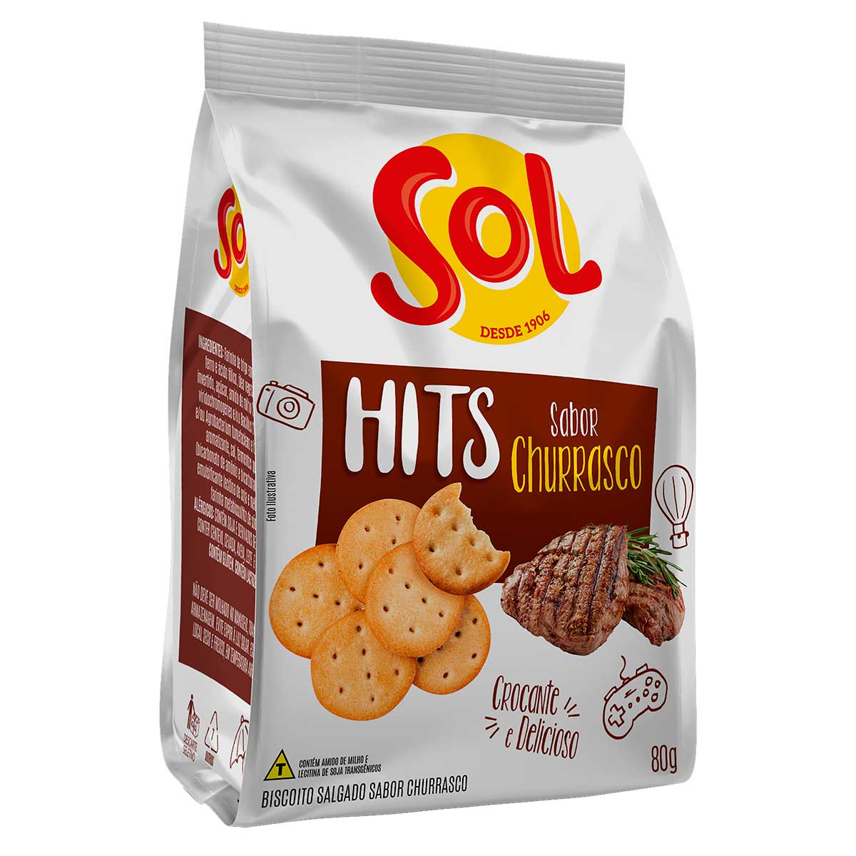 Biscoito Salgado Sabor Churrasco Sol Hits 80g