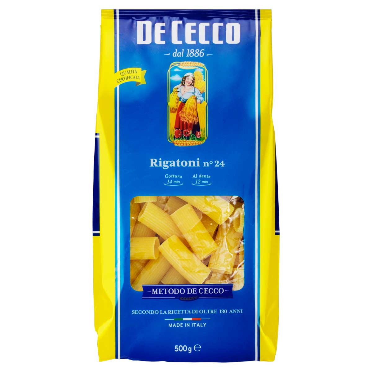 Macarrão de Trigo Grano Duro Rigatoni 24 De Cecco Pacote 500 g