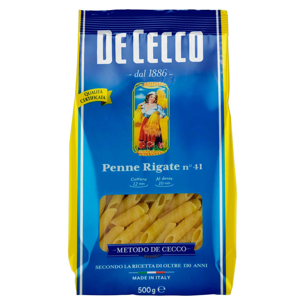 Macarrão de Trigo Grano Duro Penne Rigate 41 De Cecco Pacote 500 g