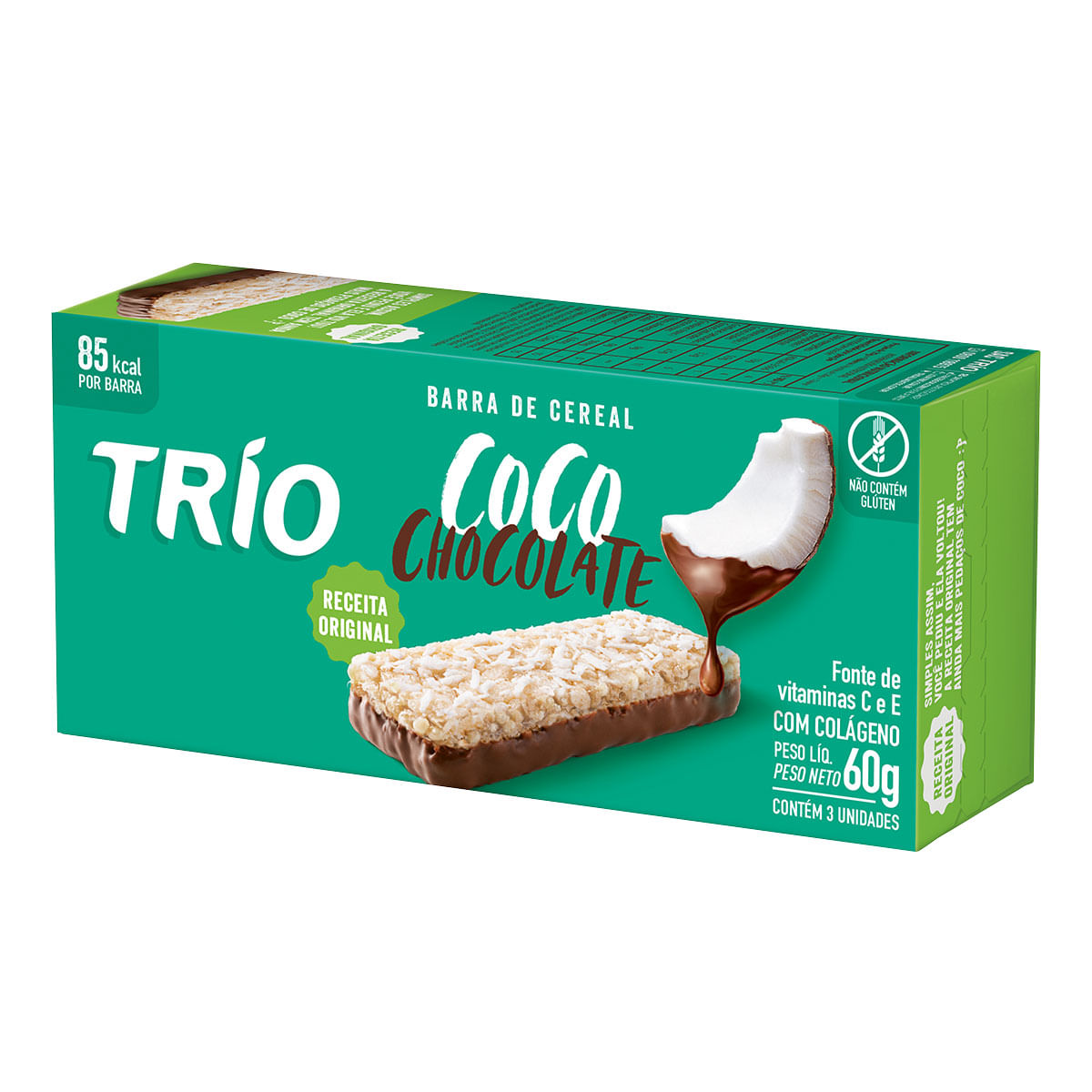 Barra de Cereal Sabor Coco com Chocolate Trio com 3 Unidades