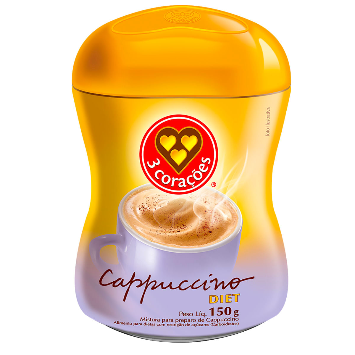 Cappuccino Solúvel Diet 3 Corações Pote 150g