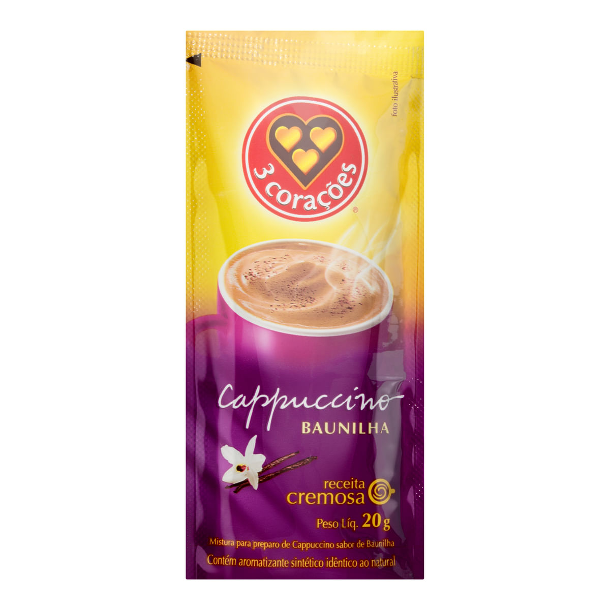 Cappuccino Solúvel 3 Corações Baunilha 20g