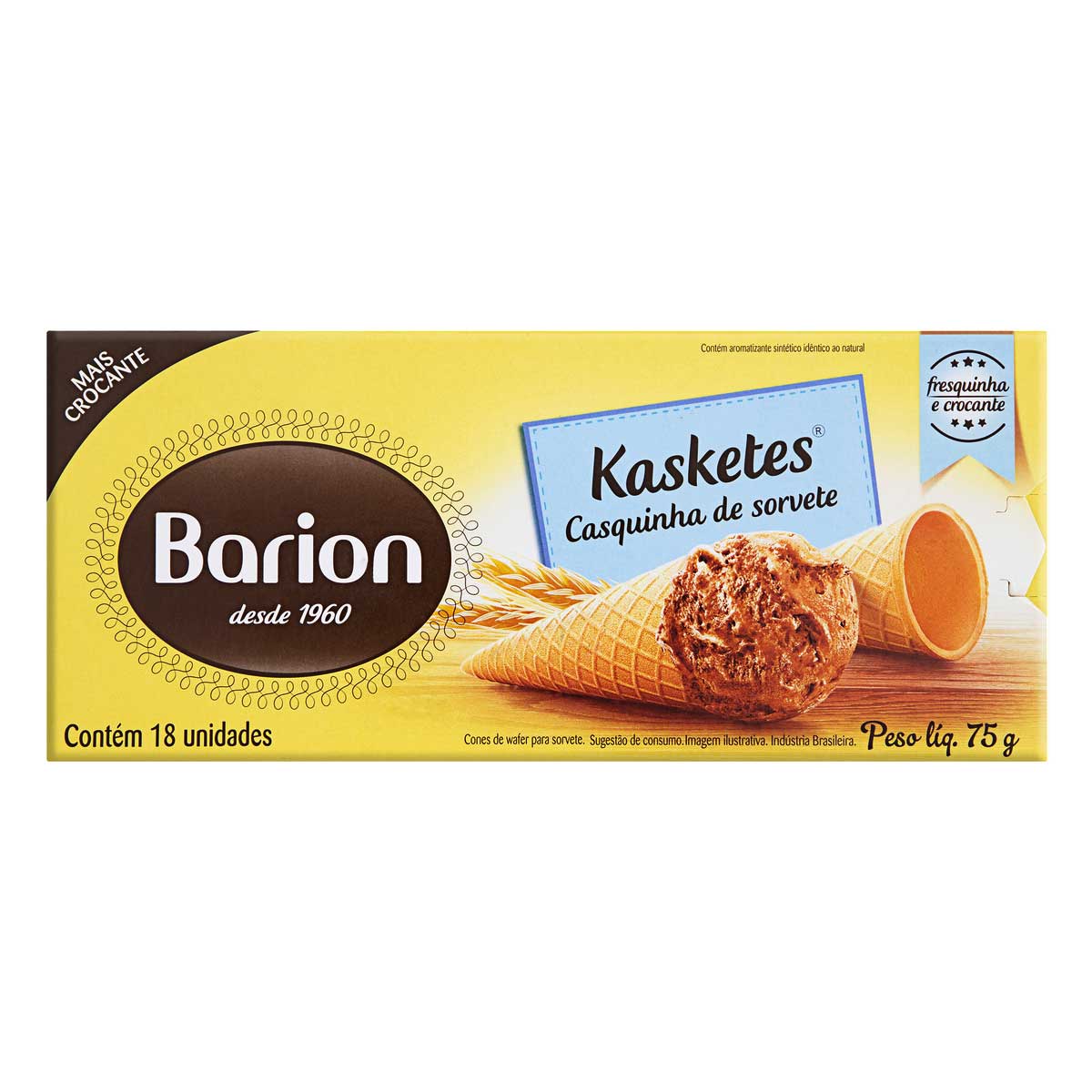 Casquinha de Sorvete Barion Kasketes com 18 Unidades Caixa 75 g