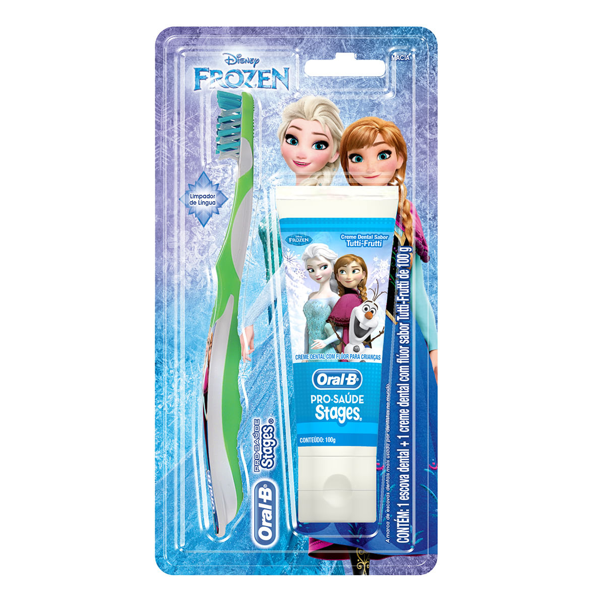 Kit Escova Dental Infantil Oral B Pró-Saúde Stages Verde Frozen + Creme Dental