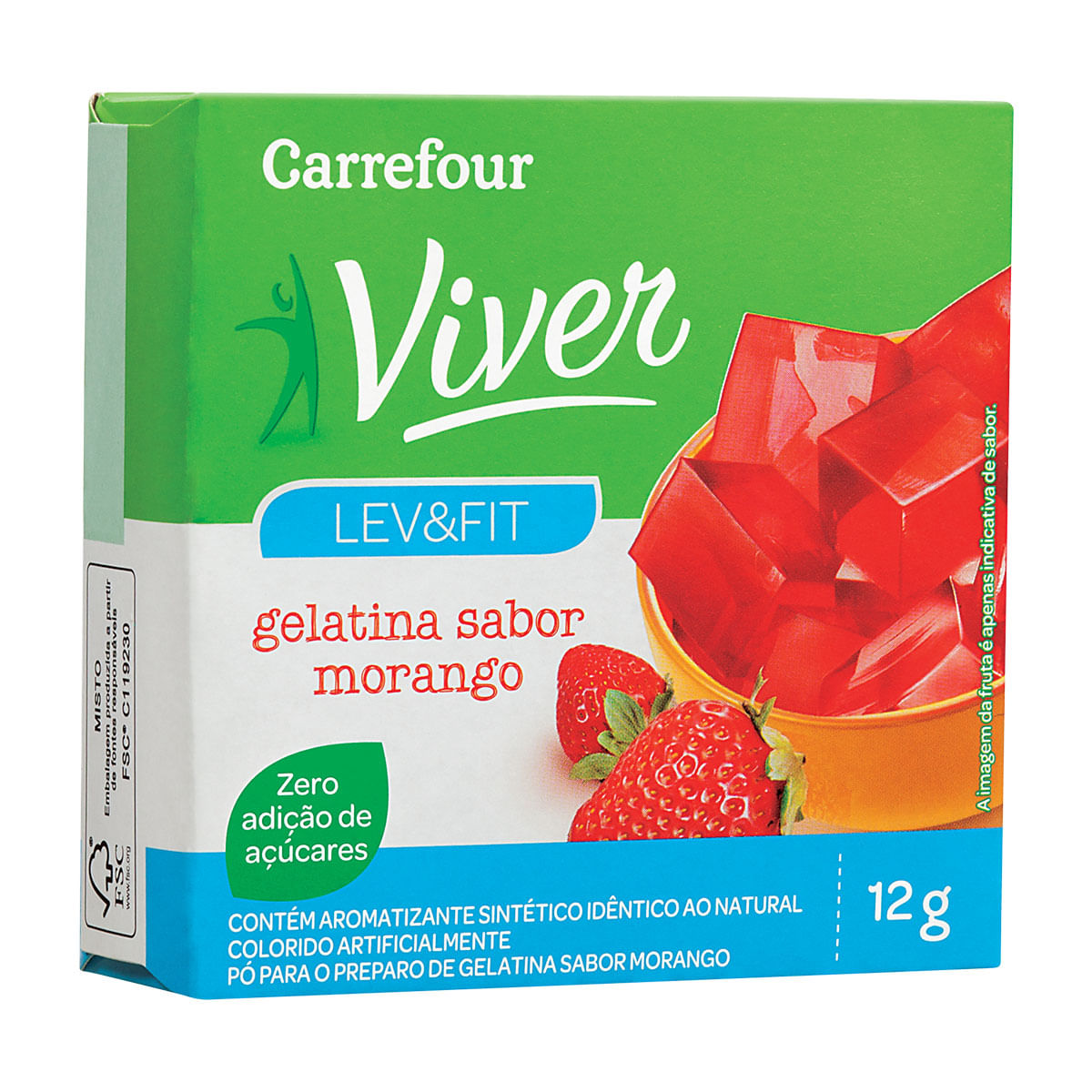 Gelatina Sabor Morango Carrefour Viver 12g