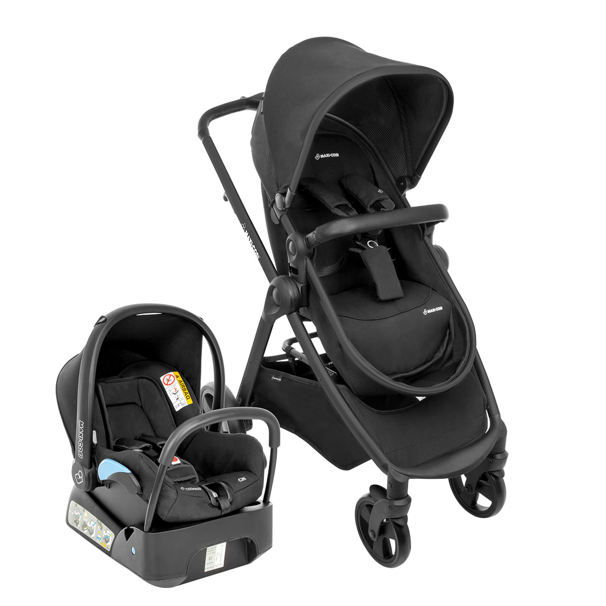 Carrinho de Bebê Travel System Maxi Cosi 4 Rodas 3 Posições Suporta até 15Kg Discovery Preto