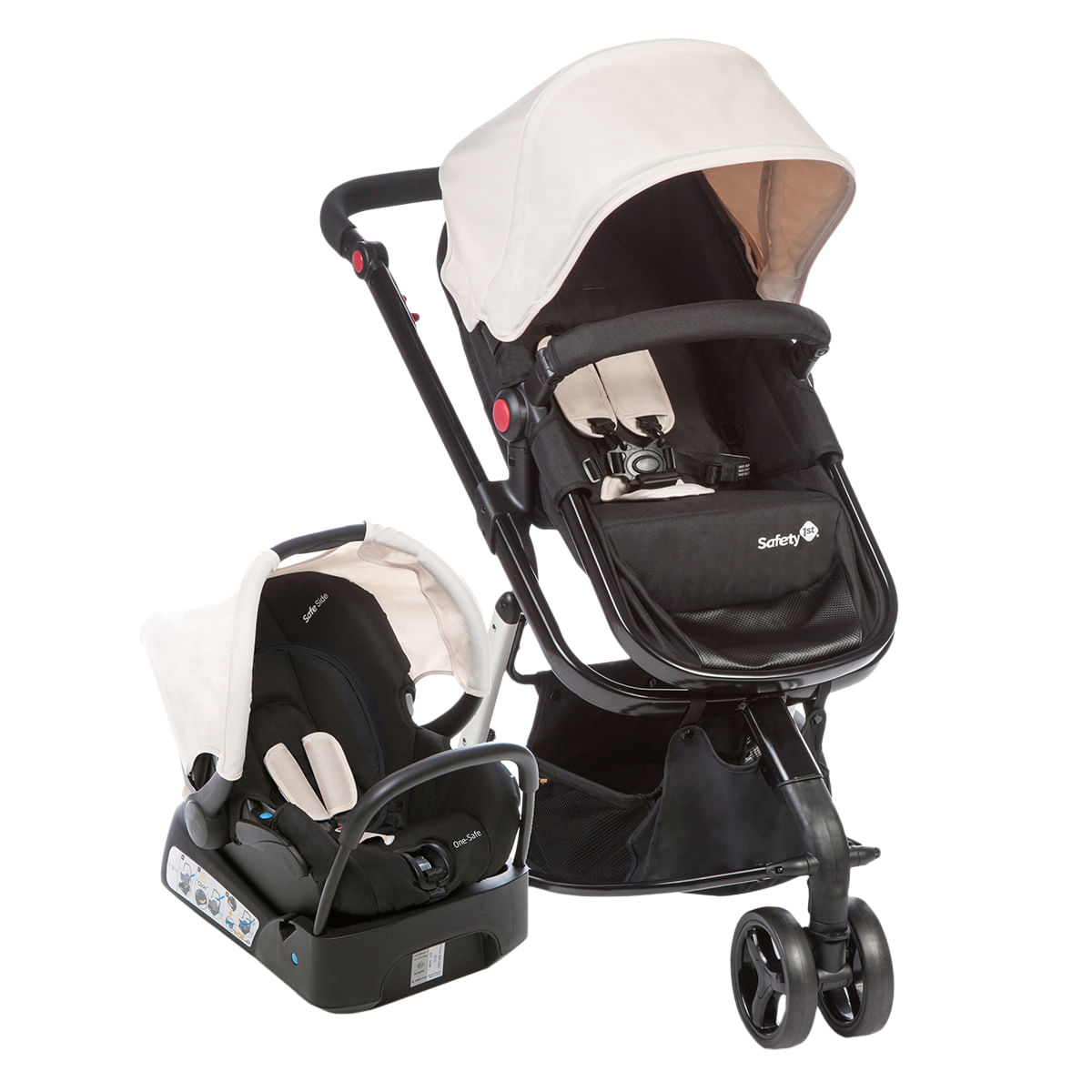 Carrinho de Bebê Travel System Safety 1st 3 Rodas 3 Posições Suporta até 15Kg Mobi Bege