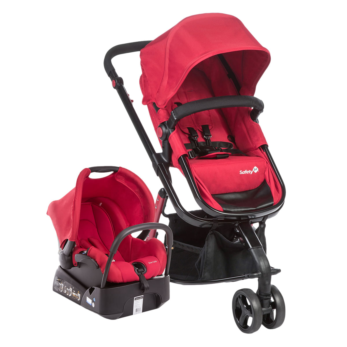 Carrinho de Bebê Travel System Safety 1st 3 Rodas 3 Posições Suporta até 15Kg Mobi Vermelho