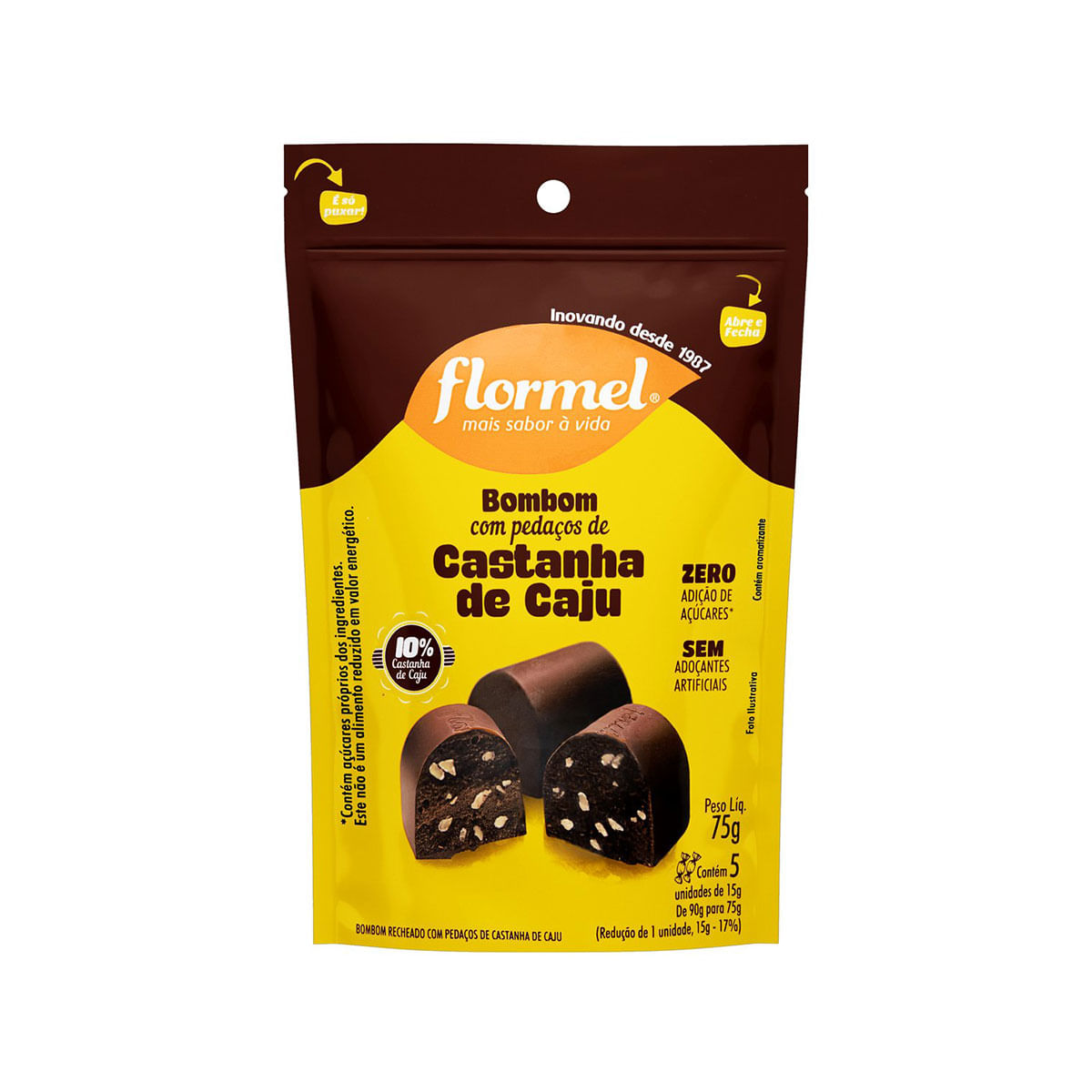 Bombom de Chocolate ao Leite com Castanha de Caju Flormel 90g