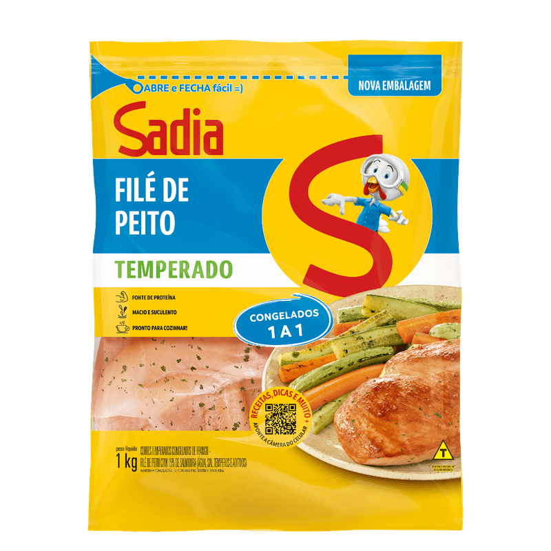 Filé de Peito de Frango Temperado Congelado Sadia Pacote 1Kg