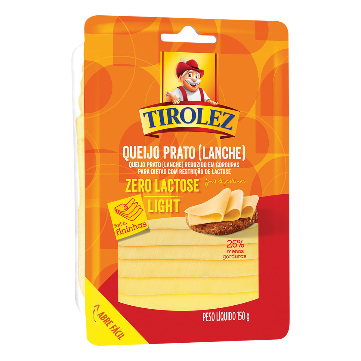 Queijo Prato Fatiado Light sem Lactose Tirolez 150g