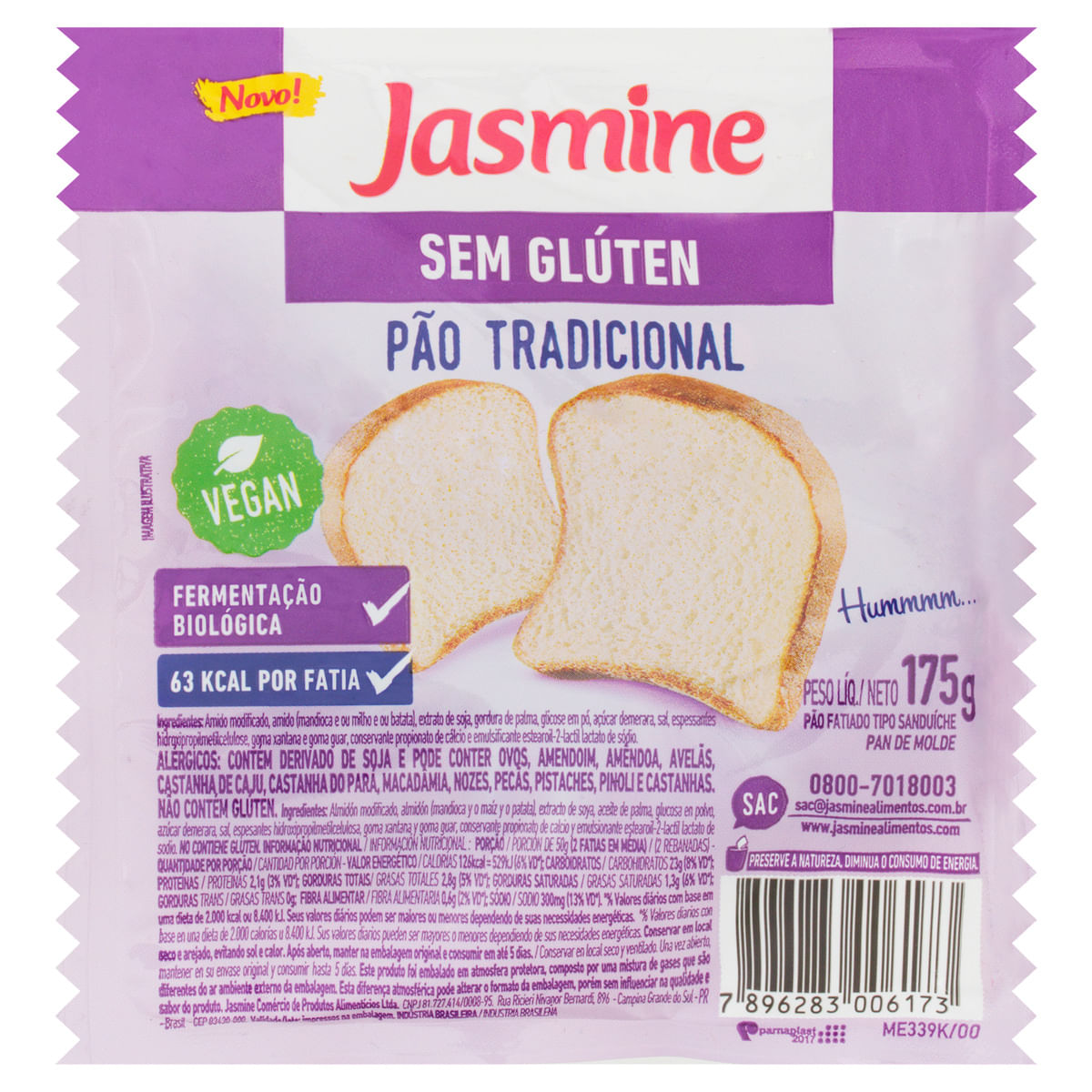 Pão de Sanduíche Tradicional sem Glúten Jasmine Pacote 175g