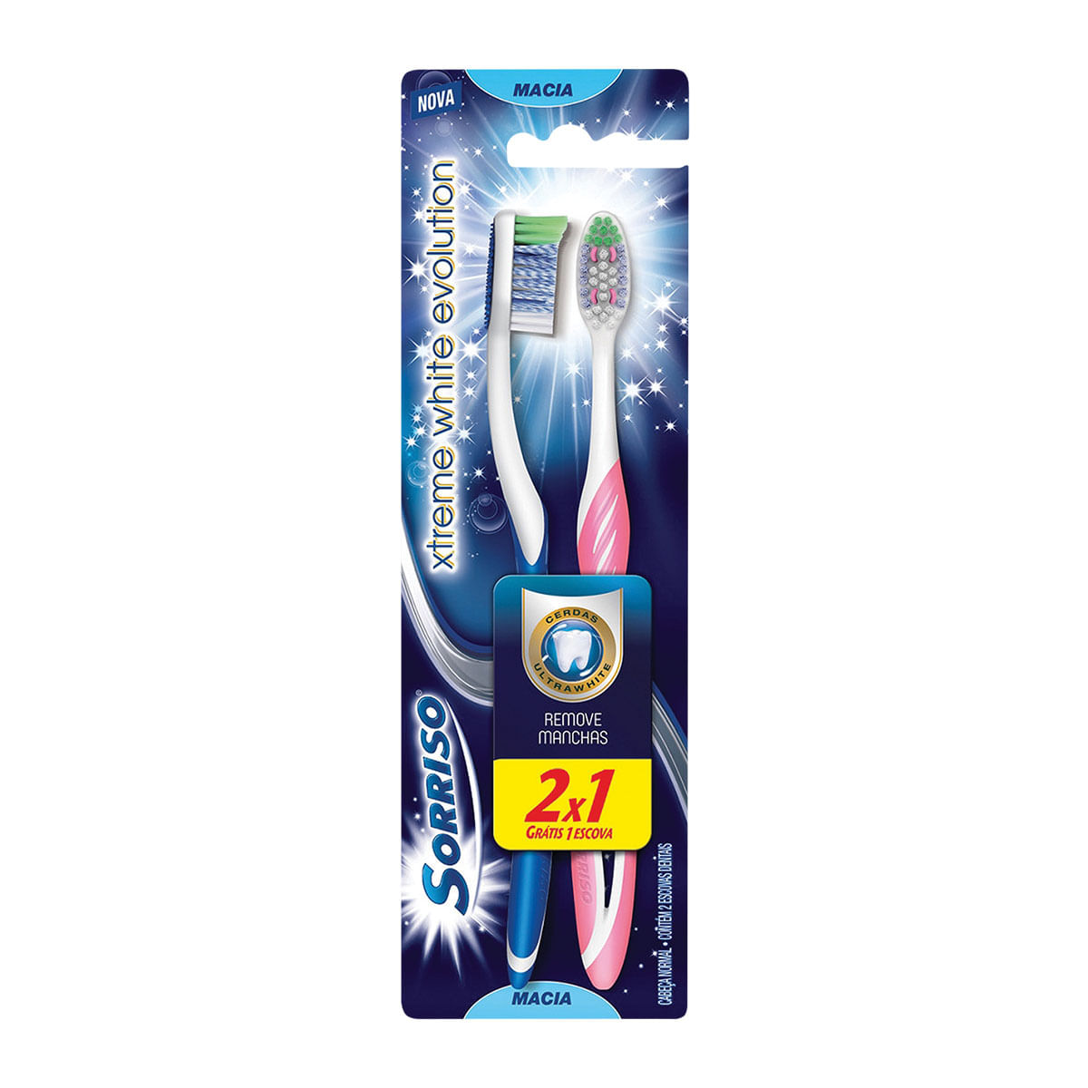 Escova Dental Sorriso Xtreme White Evolution Azul e Rosa com 2 Unidades