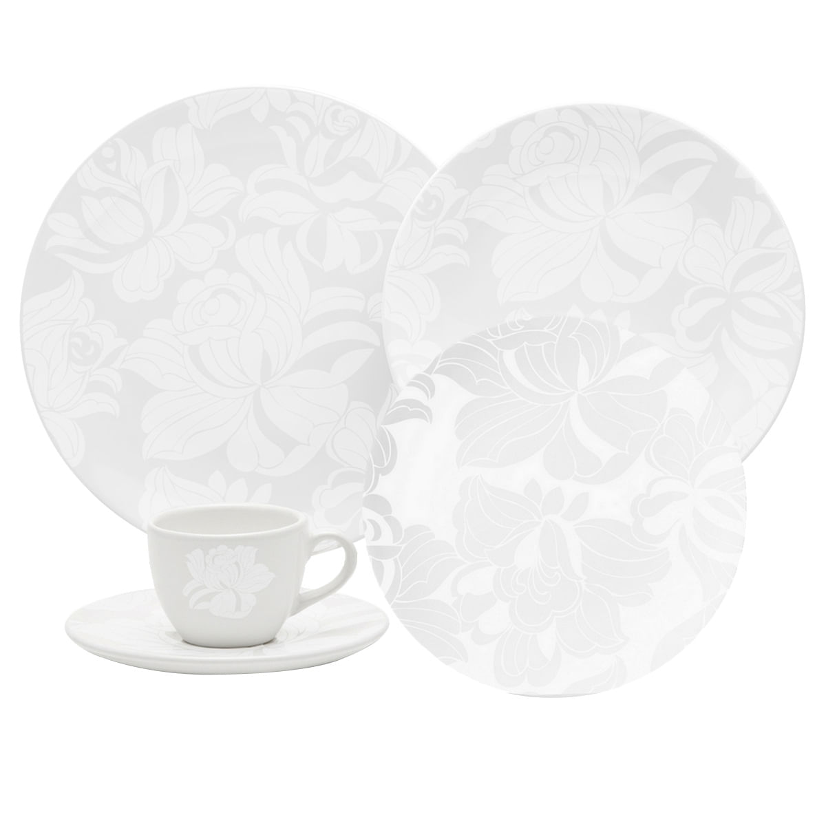 Aparelho de Jantar 30 Peças em Porcelana Oxford Coup Blanc EM30-4787 Floral Branco