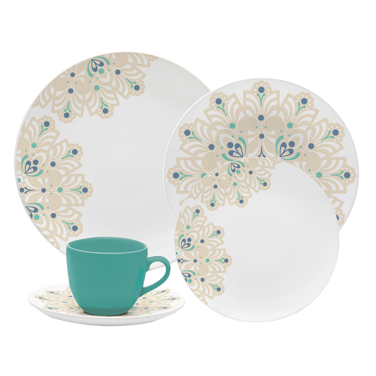 Aparelho de Jantar 30 Peças em Porcelana Oxford Coup Lindy Hop EM30-4639 Branco e Verde