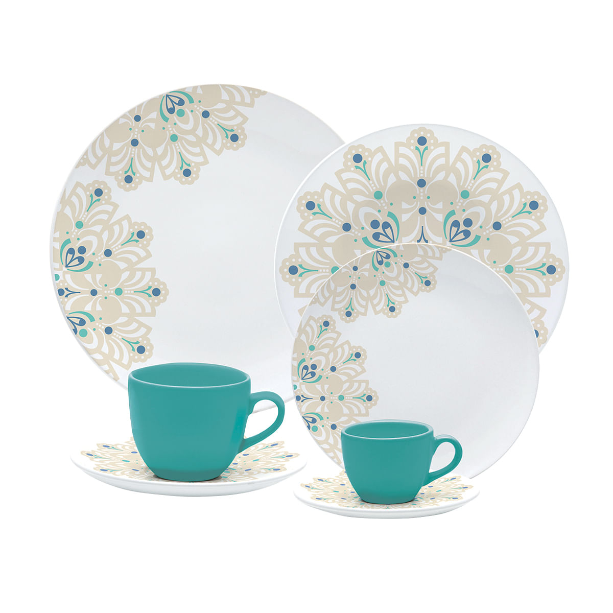 Aparelho de Jantar 42 Peças em Porcelana Oxford Coup Lindy Hop EM42-4639 Branco e Verde