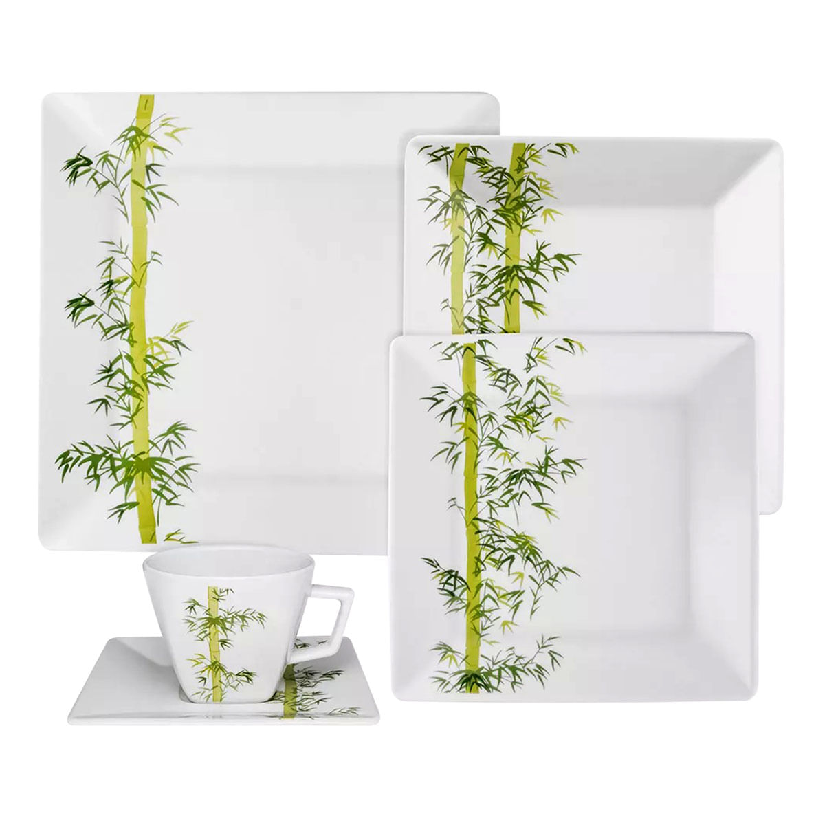 Aparelho de Jantar 20 Peças em Porcelana Oxford Quartier Bamboo GM20-2416 Branco e Verde