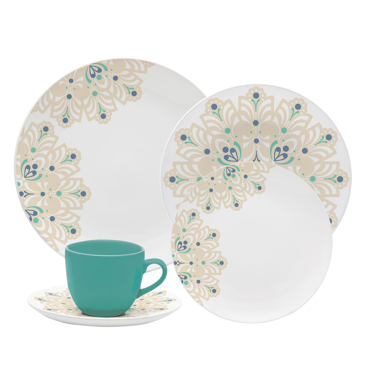 Aparelho de Jantar 20 Peças em Porcelana Oxford Coup Lindy Hop EM20-4639 Branco e Verde