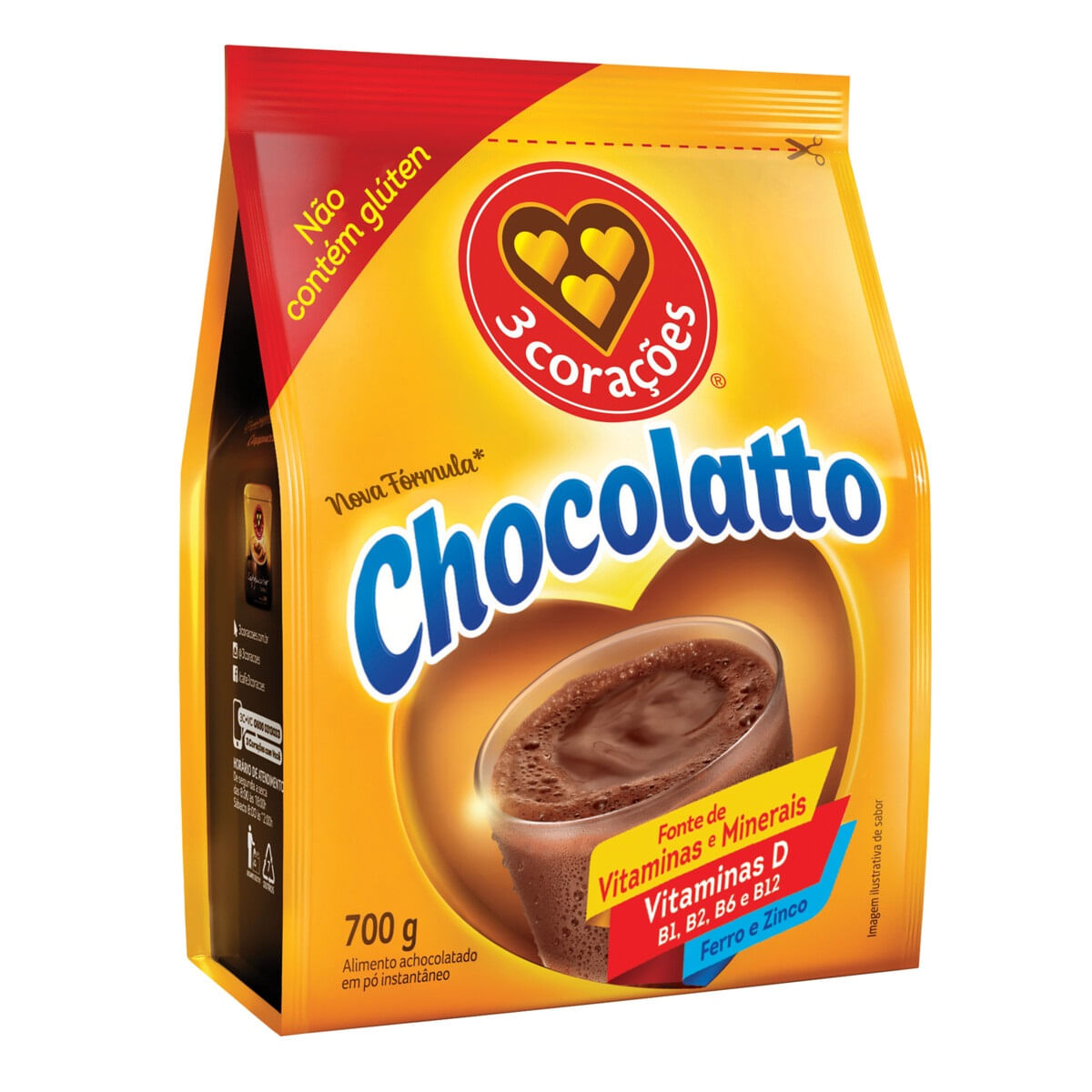 Achocolatado em Pó 3 Corações Chocolatto Pouch 700G