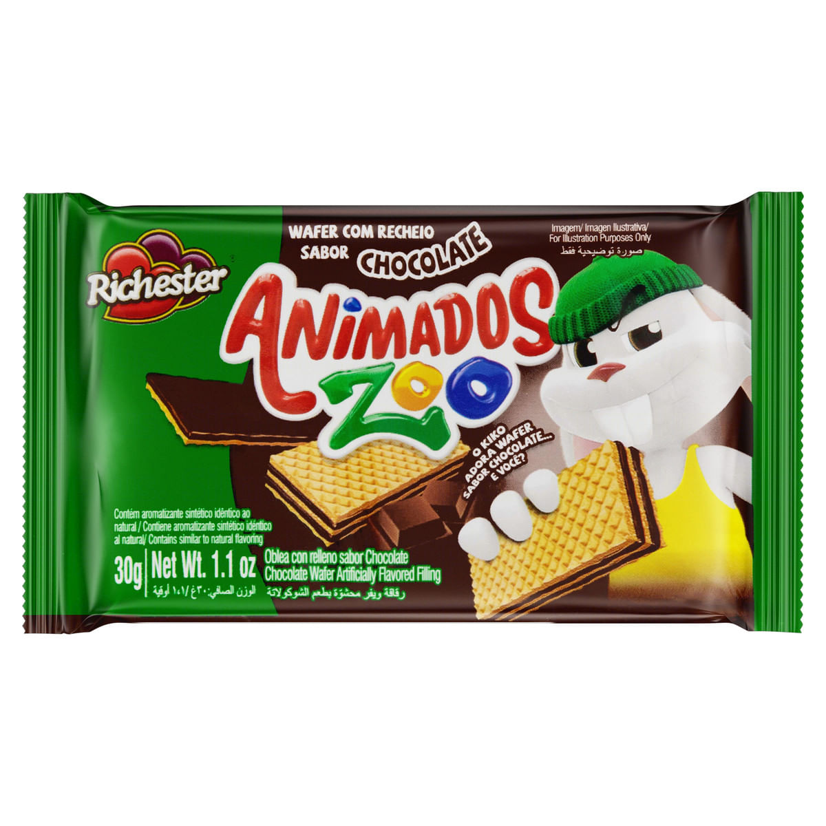 Biscoito Wafer Richester Animados Zoo Chocolate 30 g