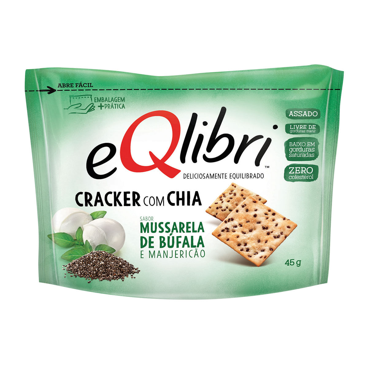 Biscoito Cream Cracker de Mussarela de Búfala e Manjericão Eqlibri 45g