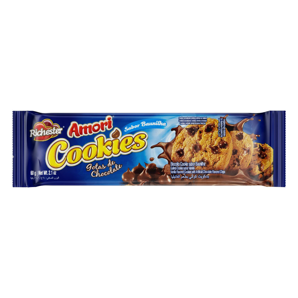 Cookie Baunilha com Gotas de Chocolate Richester Amori 60 g