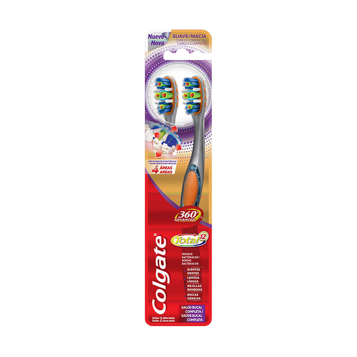 Escova Dental Colgate 360° Advanced Total 12 Cinza com 2 Unidades - Embalagem Promocional