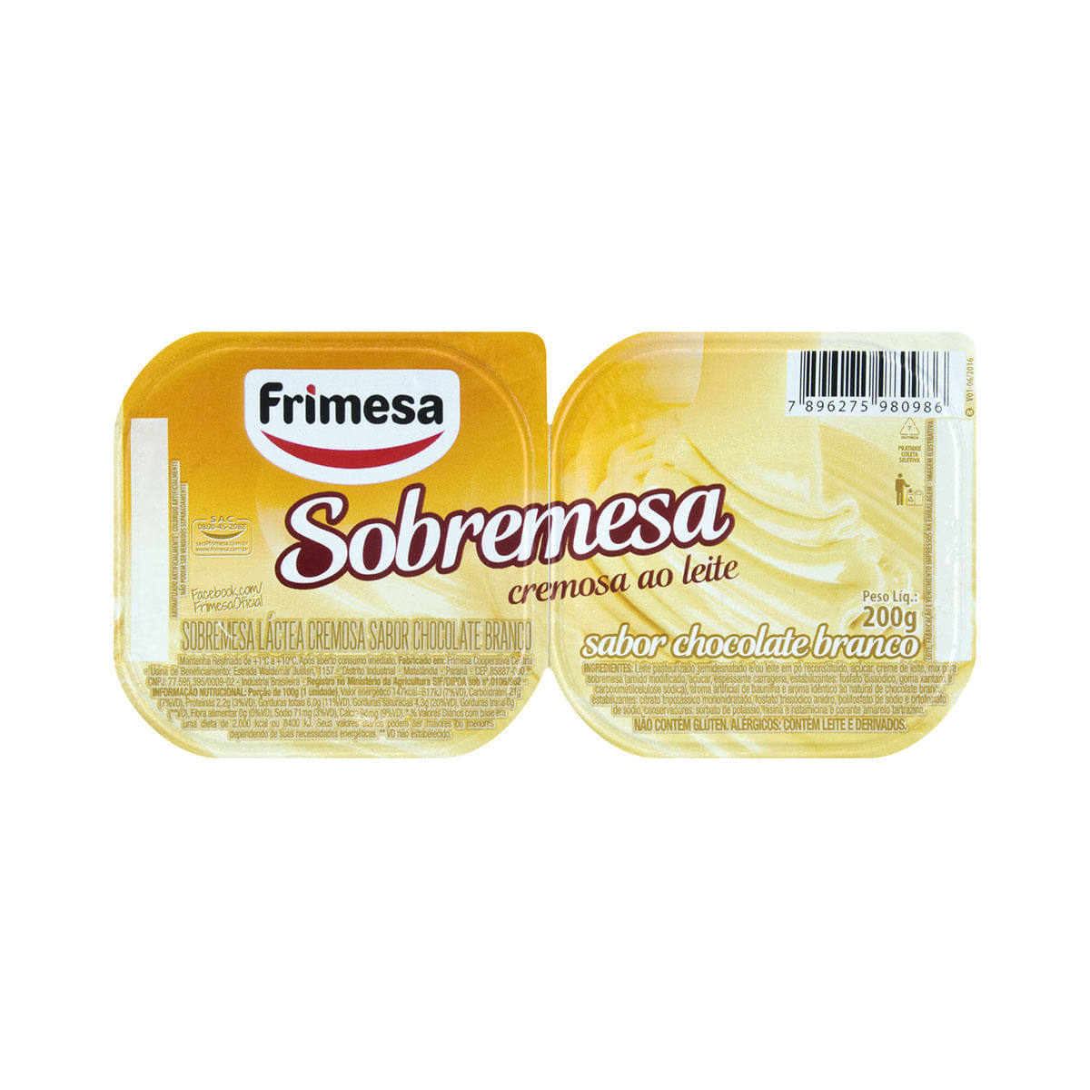 Sobremesa Cremosa de Chocolate Branco Frimesa 200g com 2 Unidades