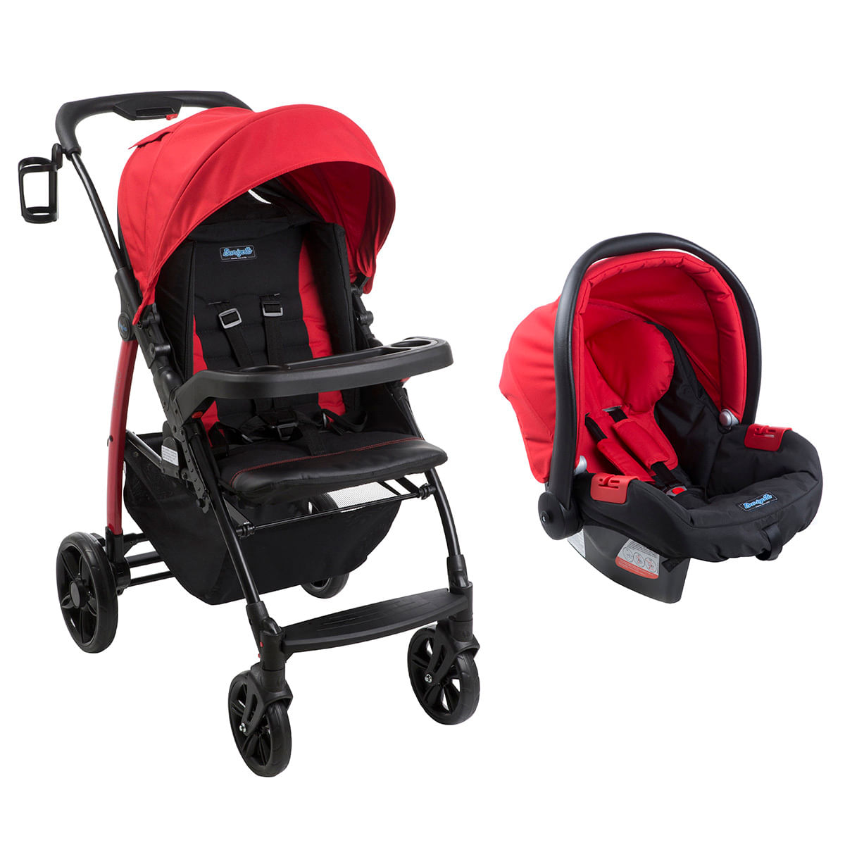 Carrinho de Bebê Travel System Burigotto 4 Rodas Suporta Crianças de Até 15Kg Módulo Pramette Vermelho