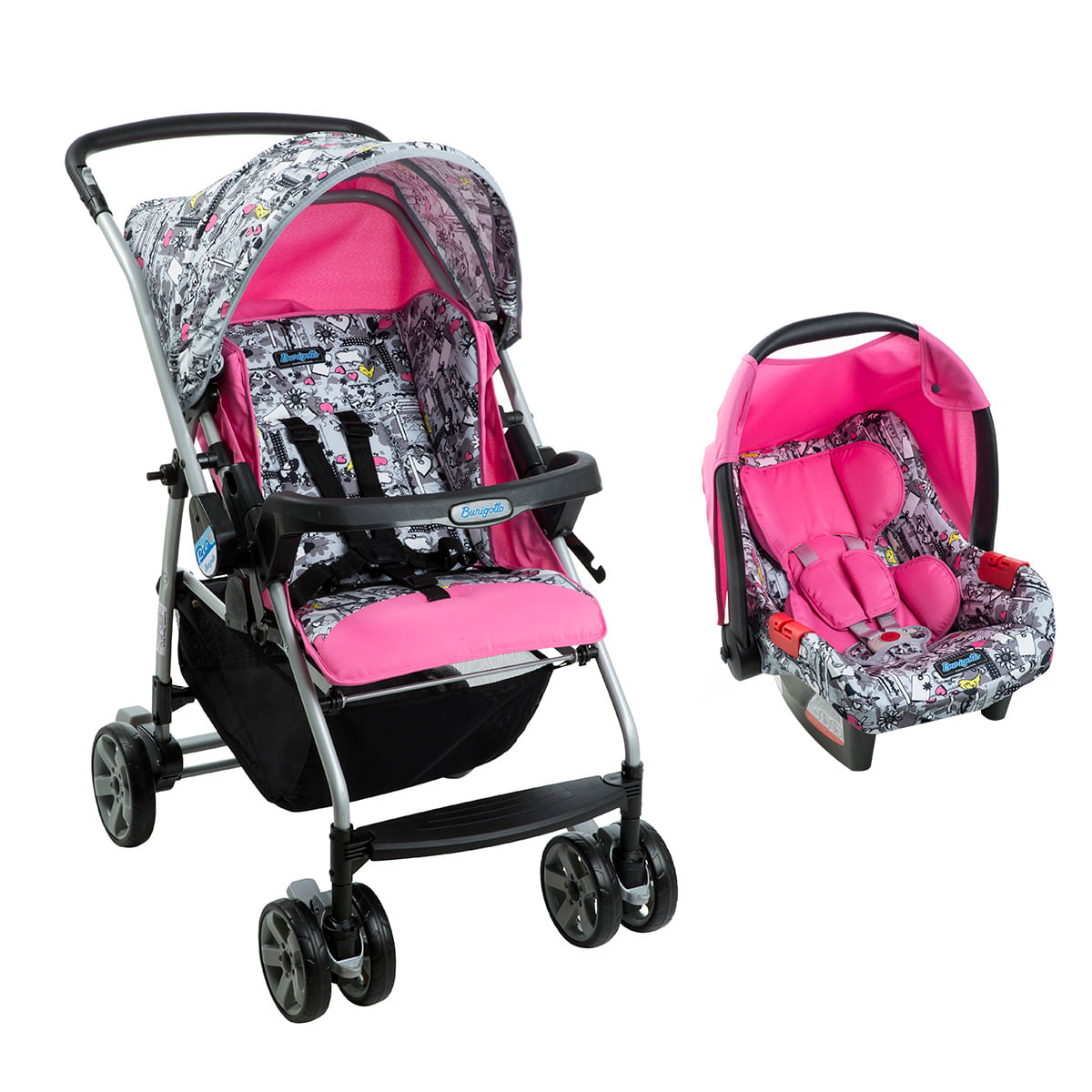 Carrinho de Bebê Passeio Burigotto 4 Rodas 4 Posições Suporta Até 15Kg Touring Evolution Rosa