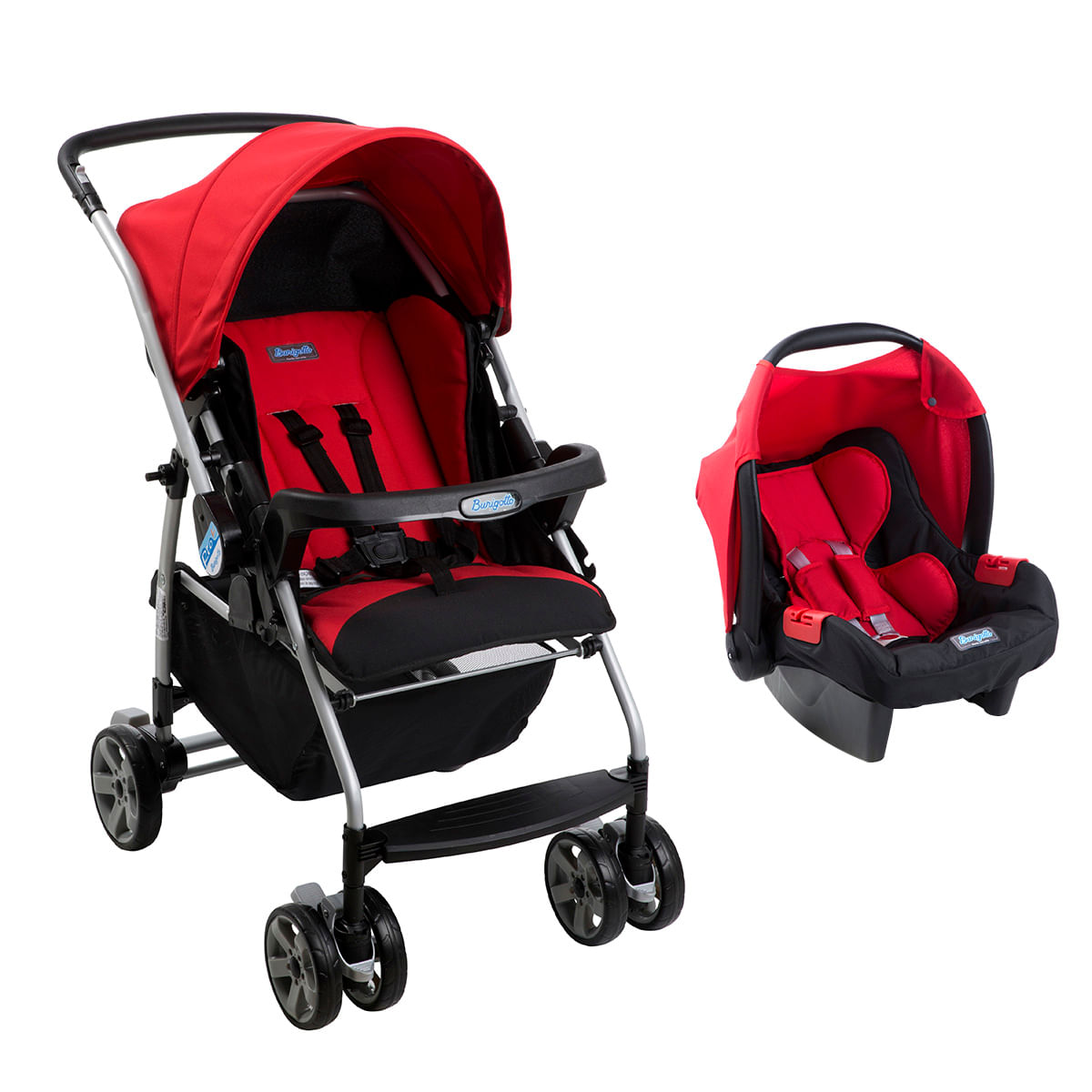 Carrinho de Bebê Travel System Burigotto 4 Rodas Suporta Crianças de Até 15Kg Rio K IXCJ4016PR03 Vermelho