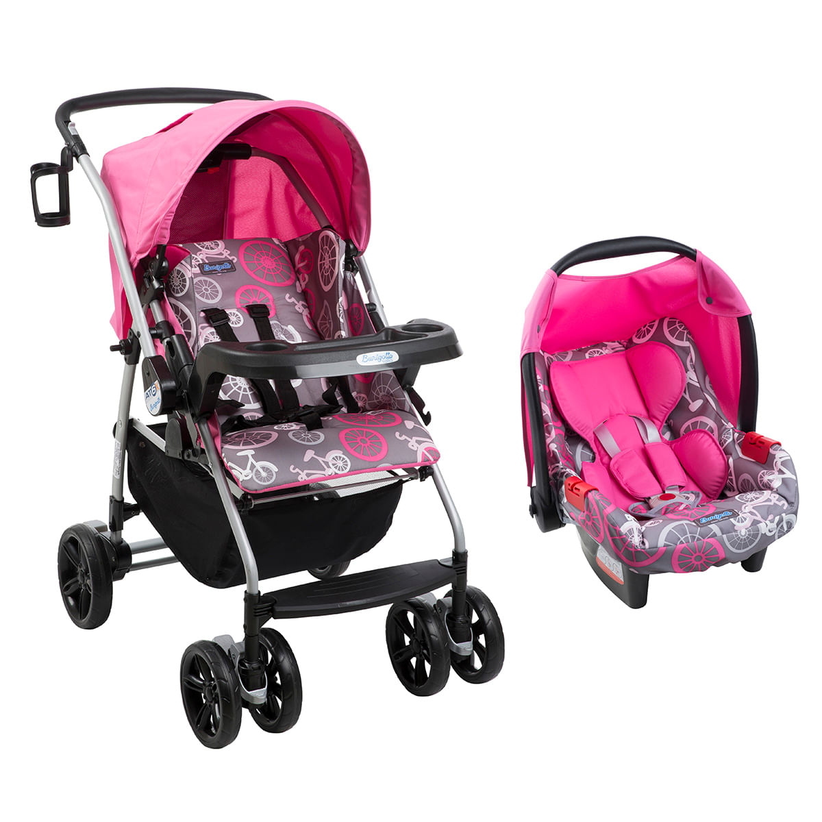 Carrinho de Bebê Travel System Burigotto 4 Rodas Suporta Crianças de Até 15Kg AT6 K IXCJ4015PR89 Rosa