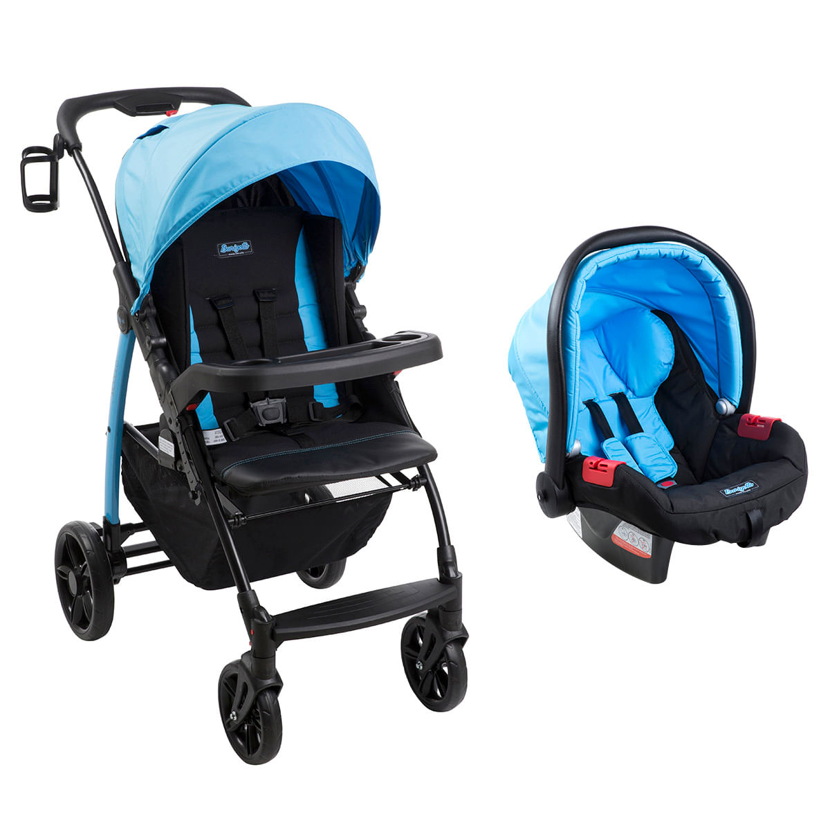 Carrinho de Bebê Travel System Burigotto 4 Rodas 4 Posições Suporta Crianças de Até 15Kg Módulo Pramette Azul