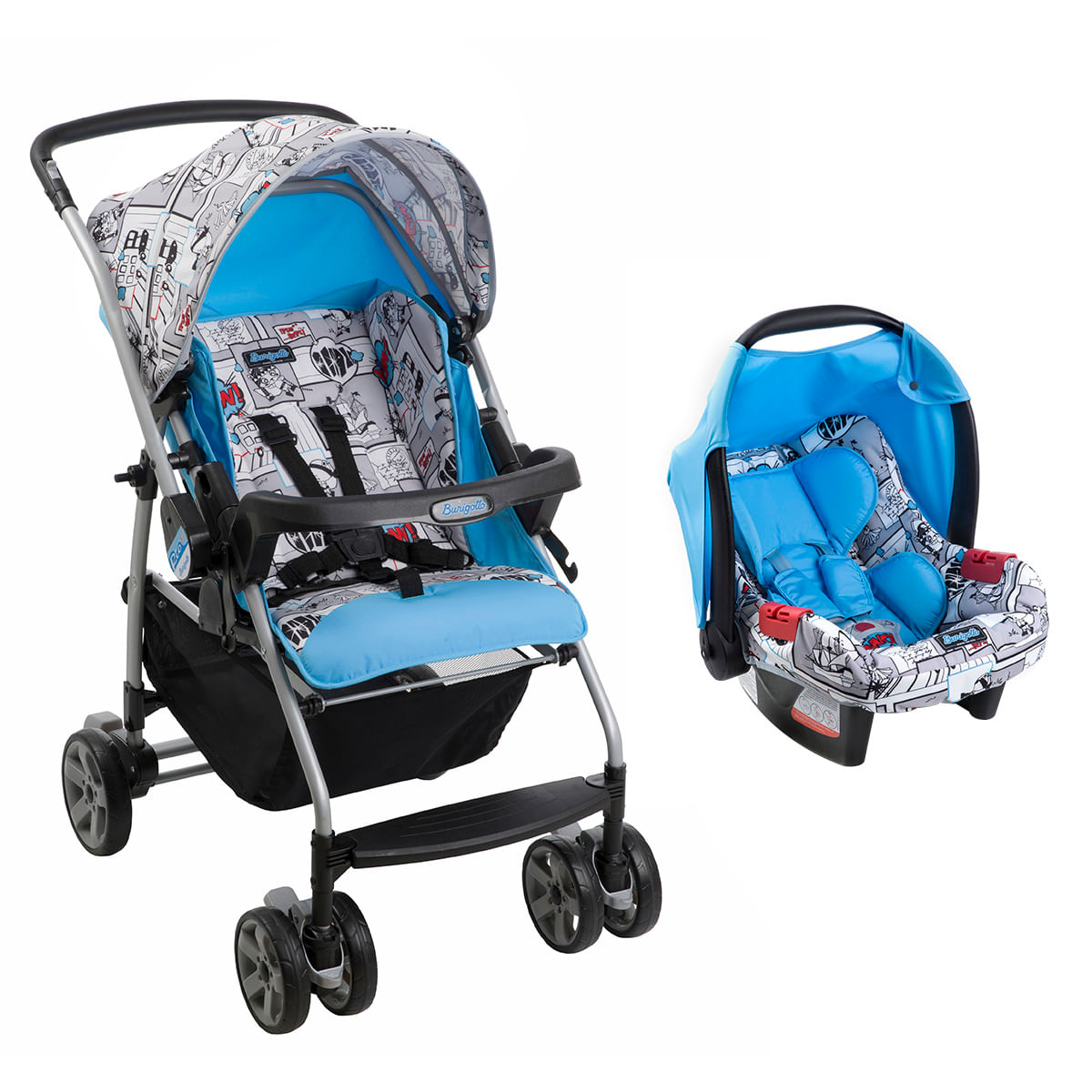 Carrinho de Bebê Travel System Burigotto 4 Rodas Suporta Crianças de Até 15Kg Rio K IXCJ4016PR48 Azul