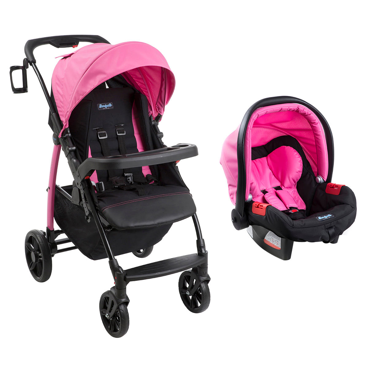 Carrinho de Bebê Travel System Burigotto 4 Rodas 4 Posições Suporta Crianças de Até 15Kg Módulo Pramette Rosa