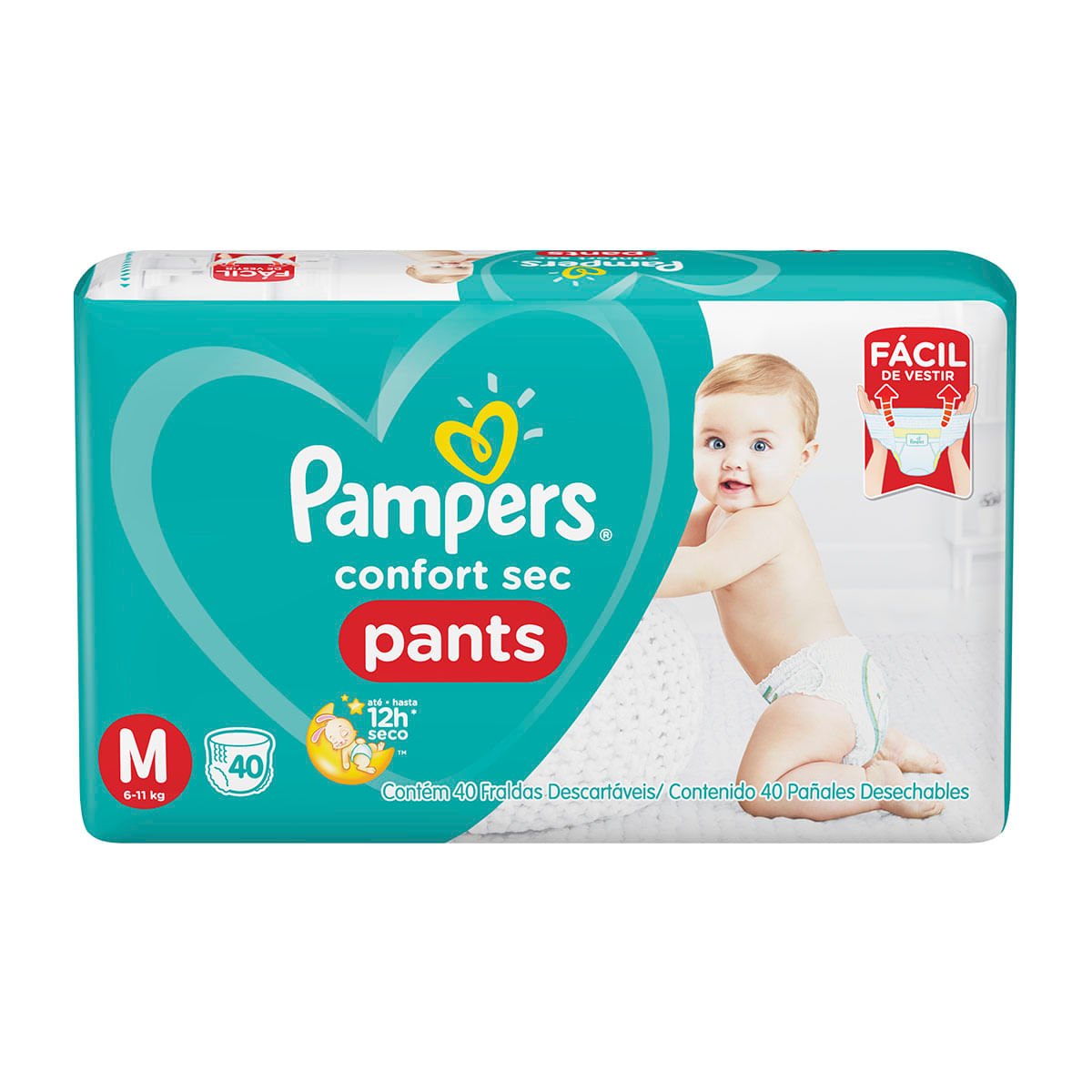 Fralda Calça Pampers M Confort Sec Pants Mega 40 Unidades