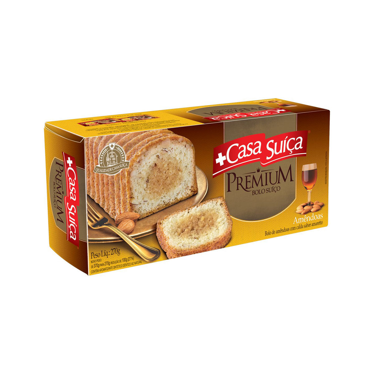 Bolo Suíço Amêndoas com Calda de Amaretto Casa Suíça Premium Caixa 270g