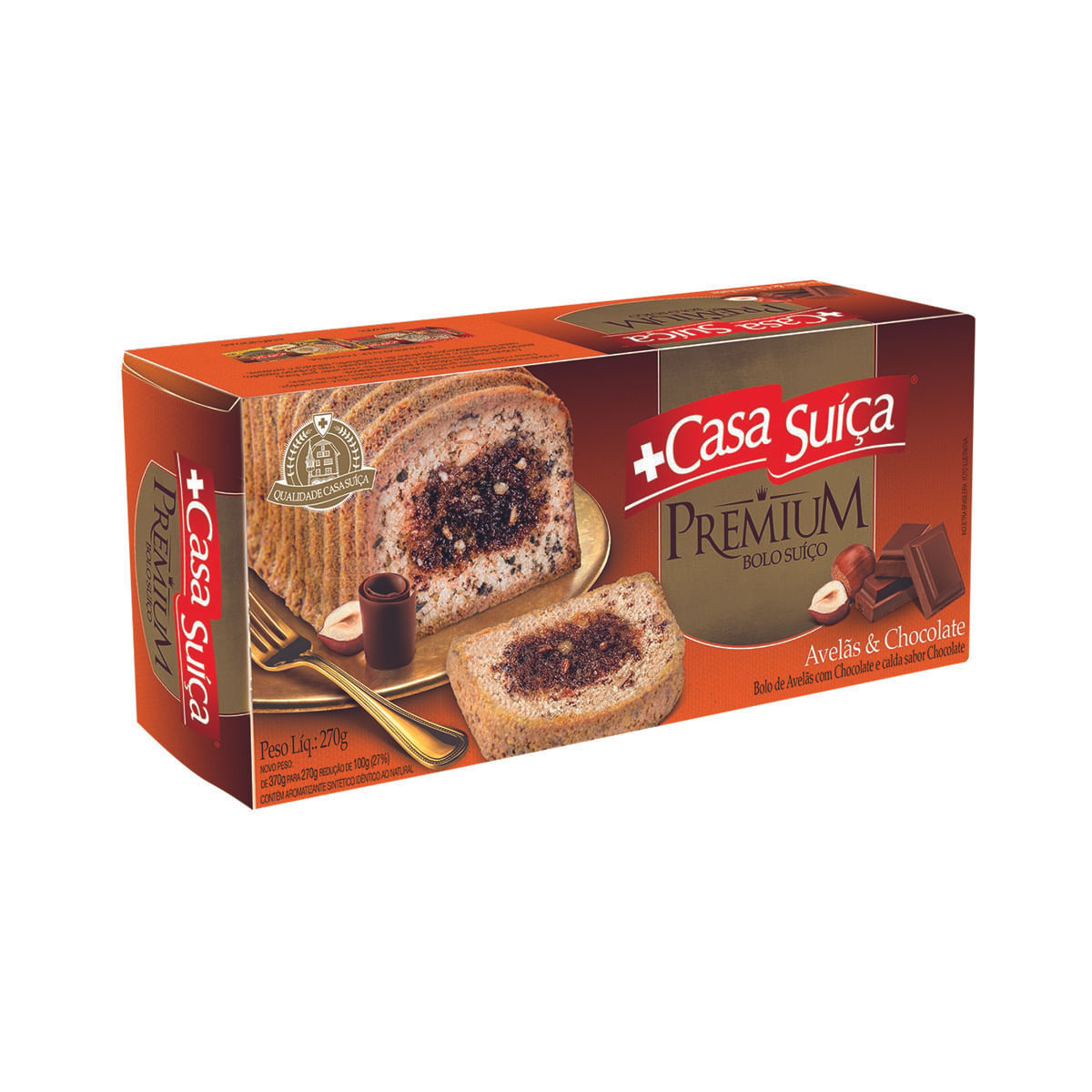 Bolo Suíço Avelãs &amp; Chocolate Casa Suíça Premium Caixa 270g