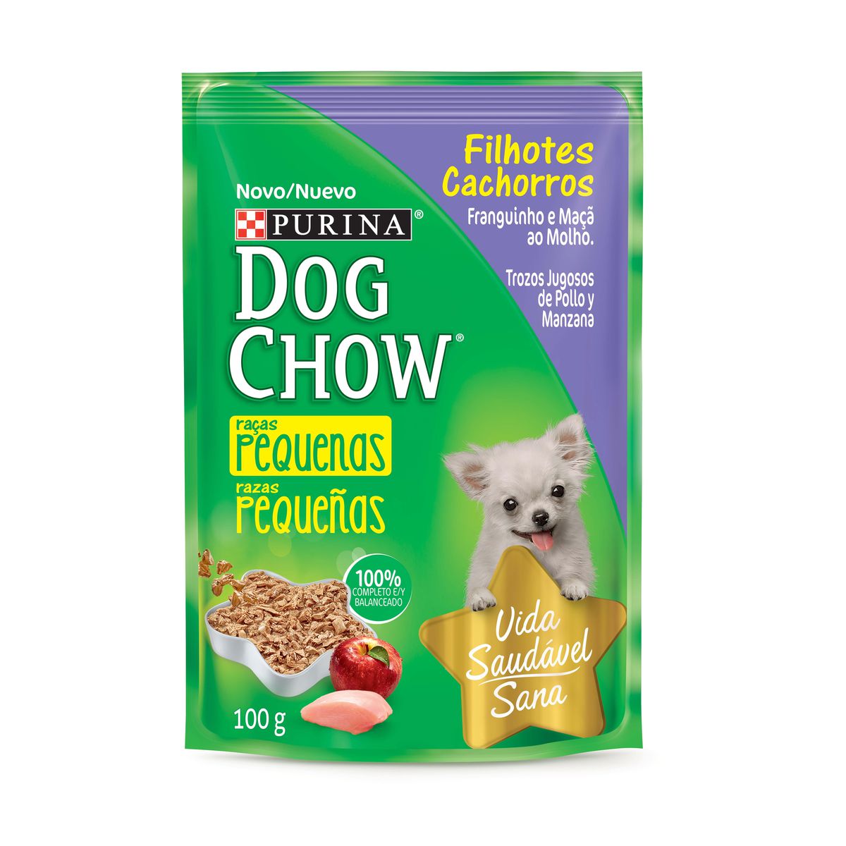 Ração Úmida para Cachorro Filhote Pequeno Purina Dog Chow Frango e Maça Sachê 100g