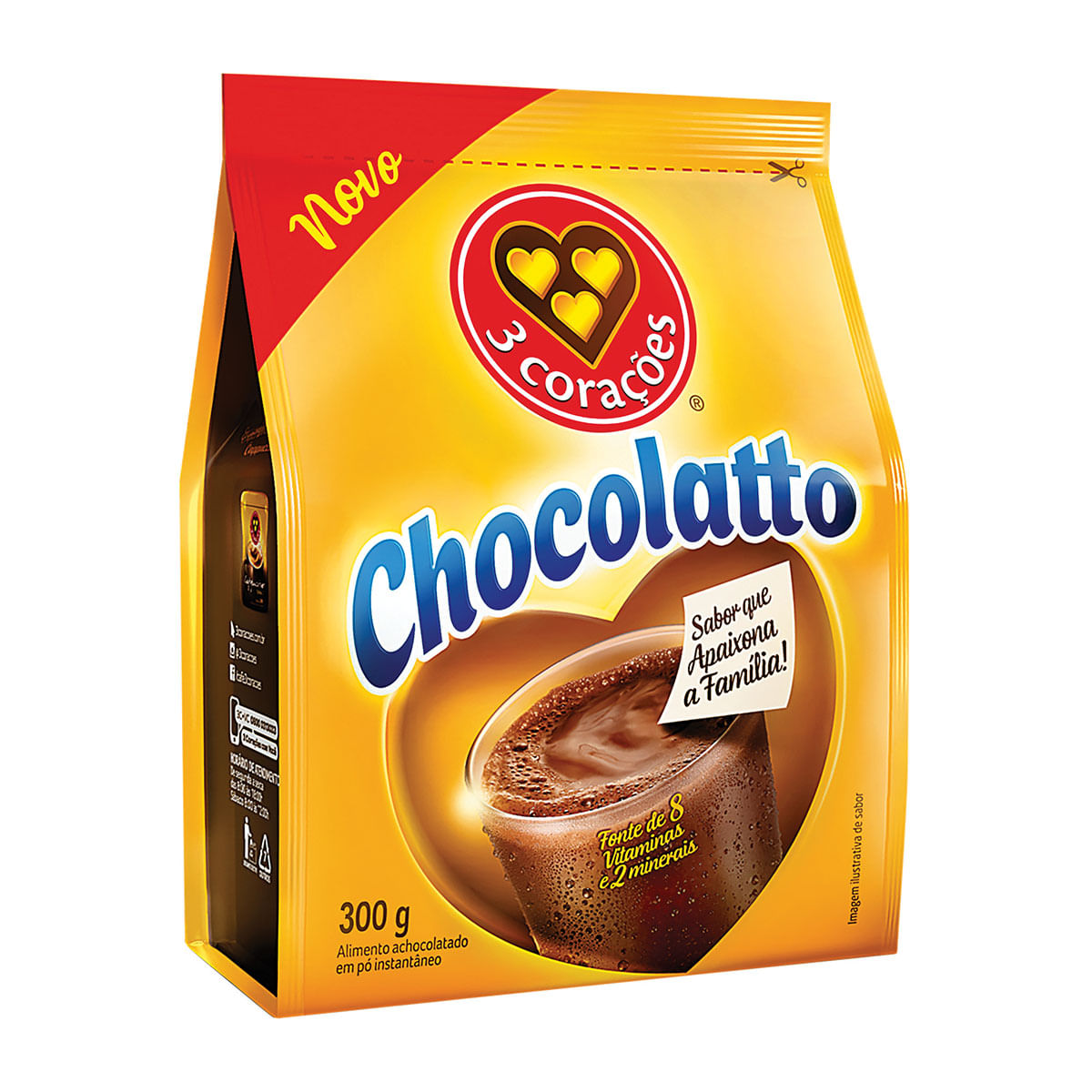 Achocolatado em Pó 3 Corações Chocolatto Pouch 300G